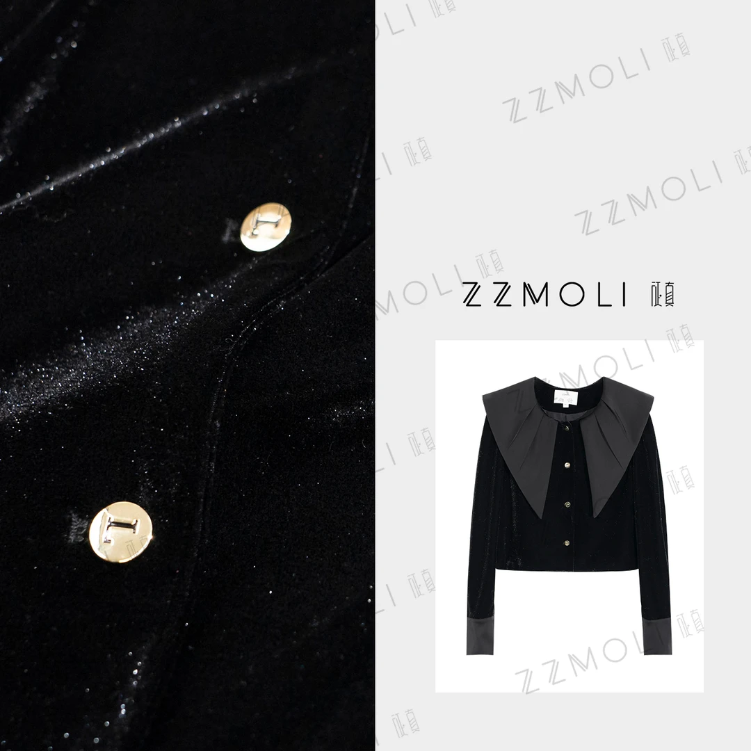 ZzMoLi征真 别致“温婉”法式衬衫赫本大翻领优雅丝绒衬衣ZBY80062