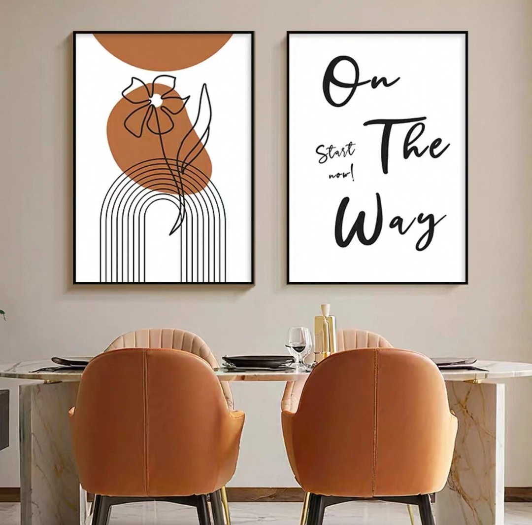 现代简约高级感餐厅挂画百搭抽象简单竖版双联卧室挂画