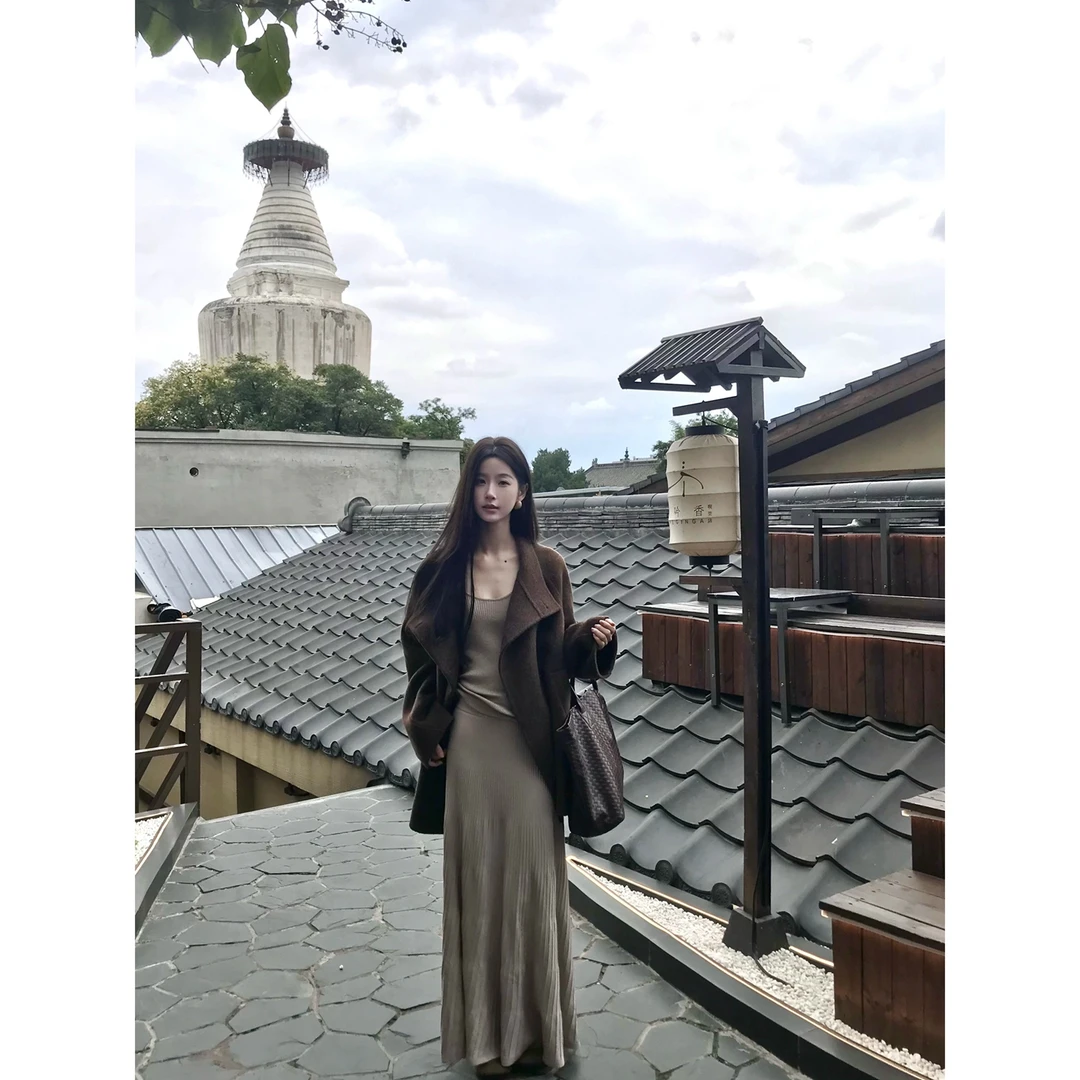 W51【柔杏织影】秋冬温柔风高级感高腰显瘦A字软糯百搭半身裙