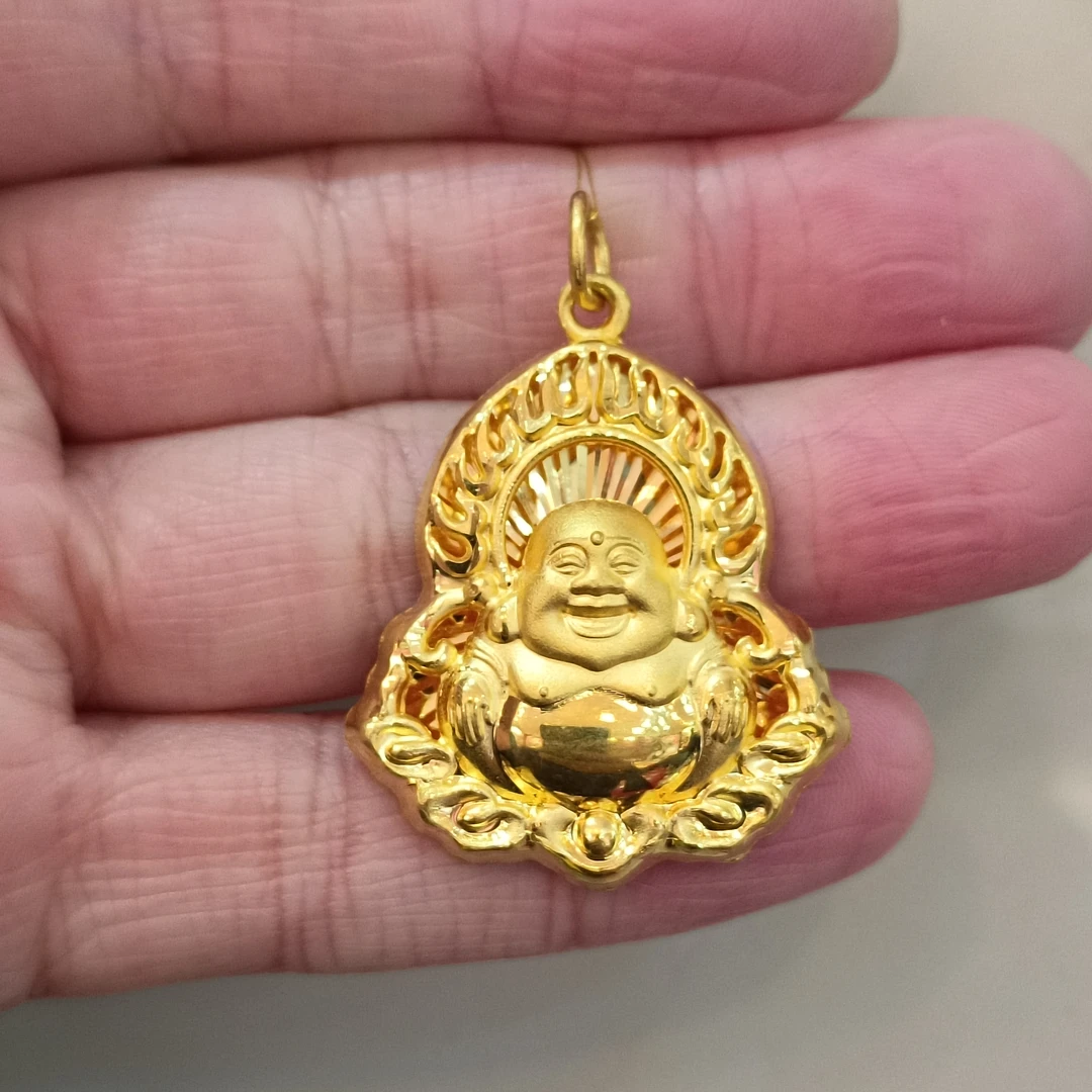 足金999黄金吊坠子真金正品纯黄金火焰佛挂坠弥勒佛黄金佛公挂件