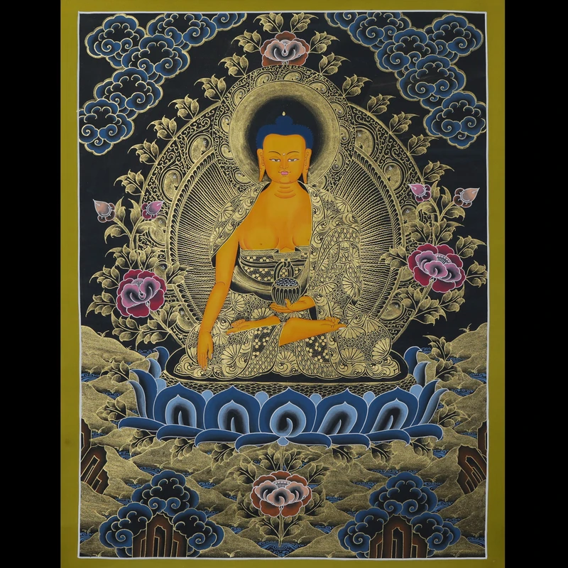 尼泊尔天然矿物质手绘唐卡约45x60mm左右 G12240204-08