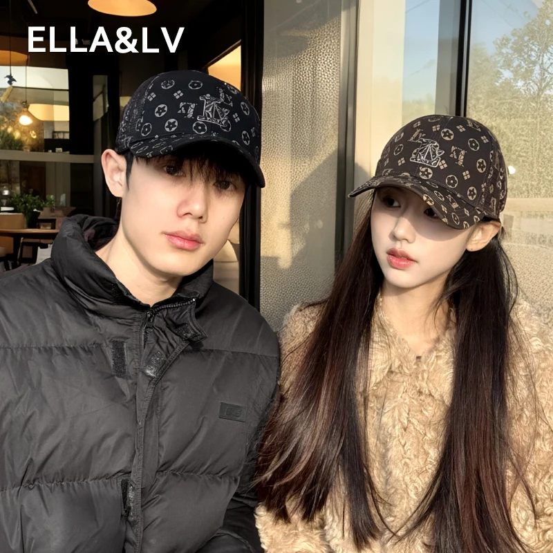 正品ELLA&LV情侣棒球帽女鸭舌帽男显脸小春夏季遮阳帽网红同款潮