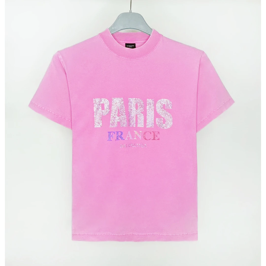 未使用 Balenciaga/巴黎世家 MJ春夏水钻Paris 女士短袖T恤809122