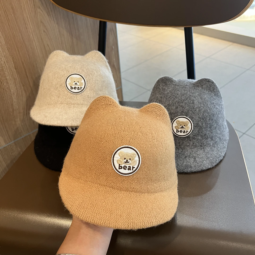 【时髦小潮娃】儿童帽子秋冬可爱小熊鸭舌帽男女童防风保暖马术帽潮