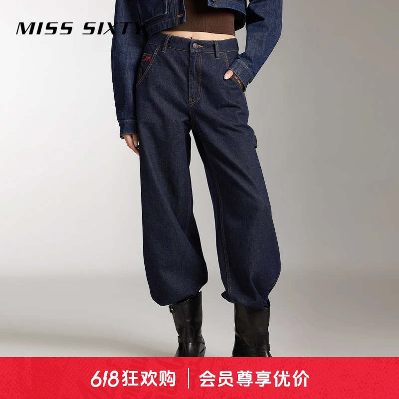 【进口牛仔面料】Miss Sixty牛仔裤女机能风工装直筒裤百搭