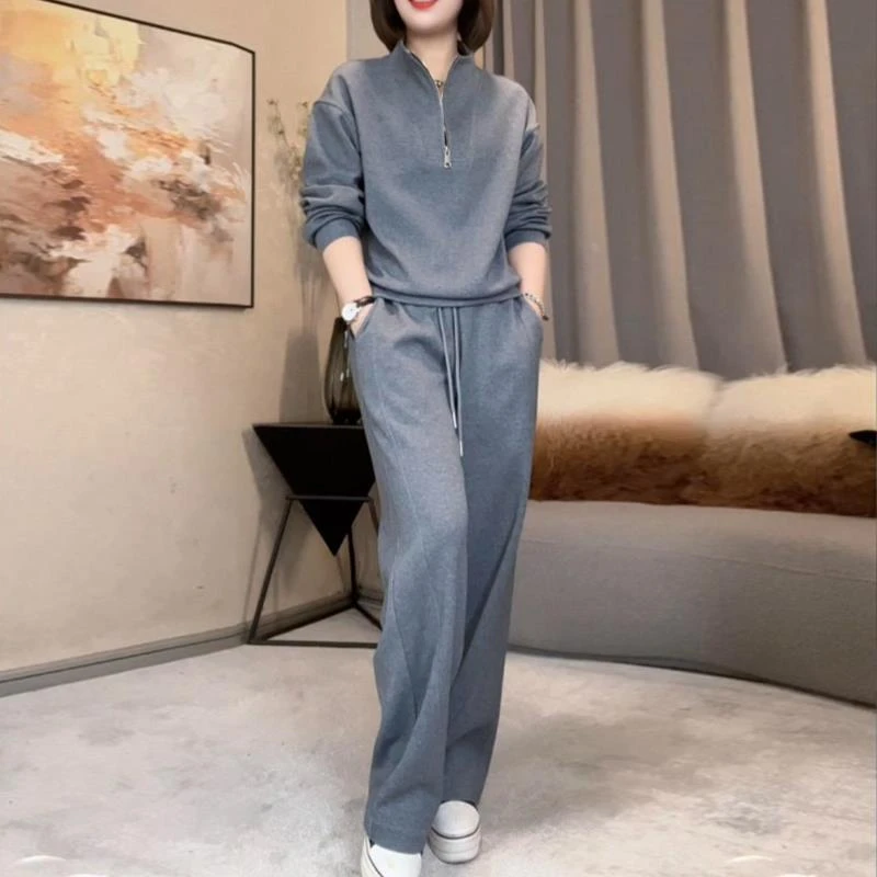 高含棉时尚洋气运动服套装女2025年春季新款立领上衣阔腿裤两件套