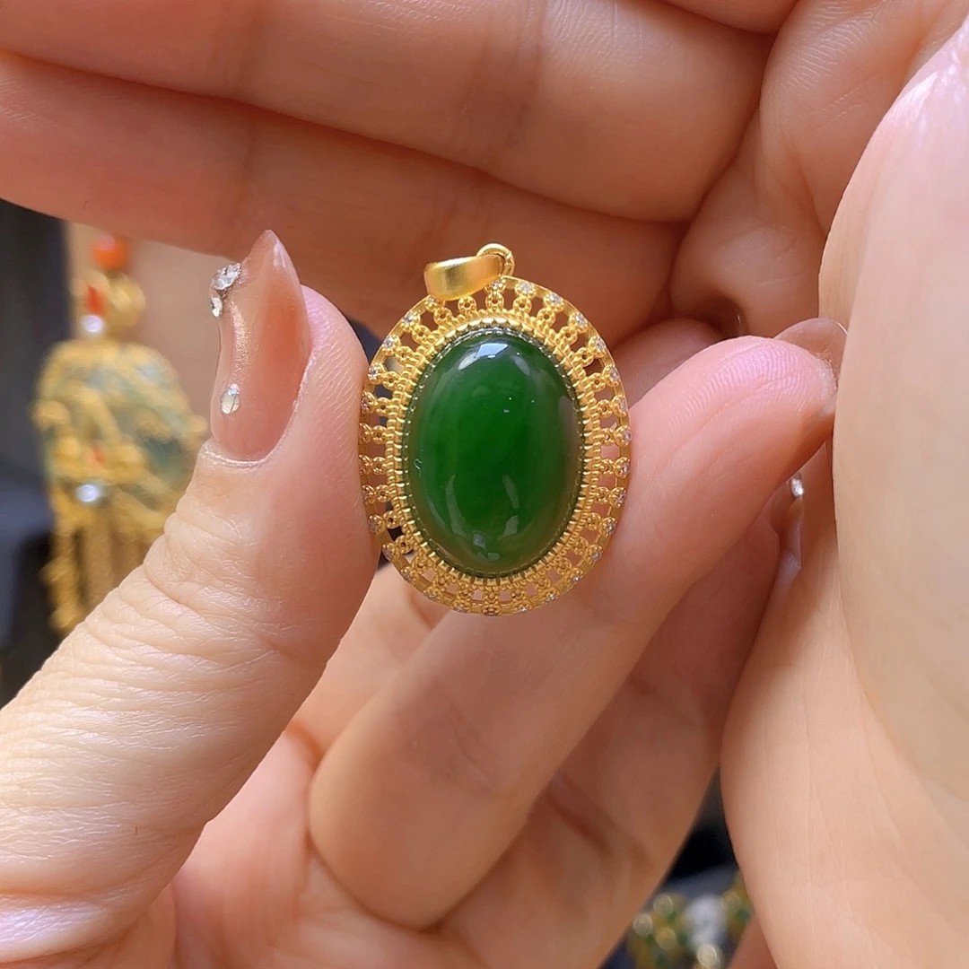 和田玉银S925镀金镶嵌颈饰