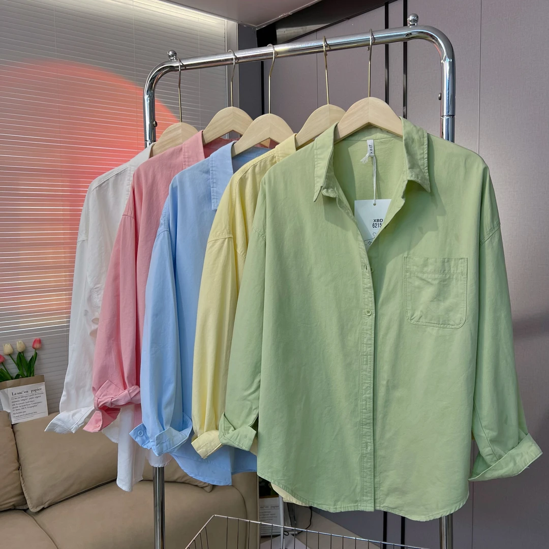 春季新款简约小个子百搭长袖衬衫女小清新时尚显瘦宽松休闲衬衣