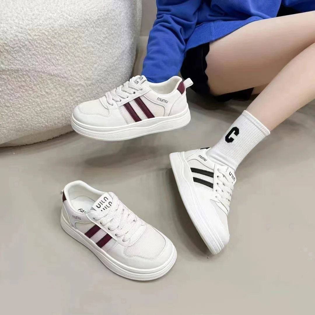 2025真皮春季时尚休闲鞋低帮韩版板鞋春季松糕底女士透气小白鞋