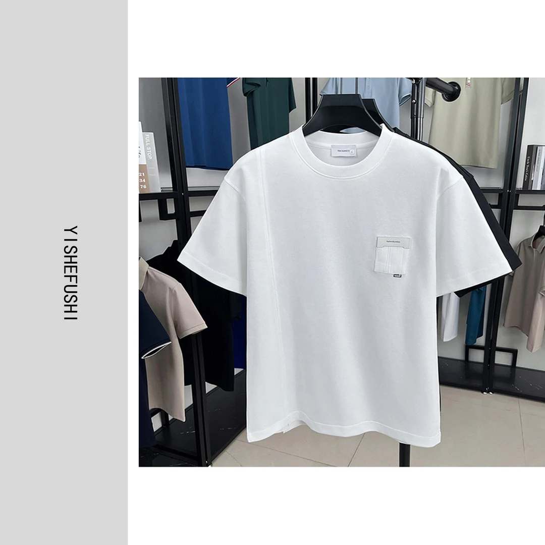 夏款上新 男士时尚拼接贴布百搭短袖T恤9911