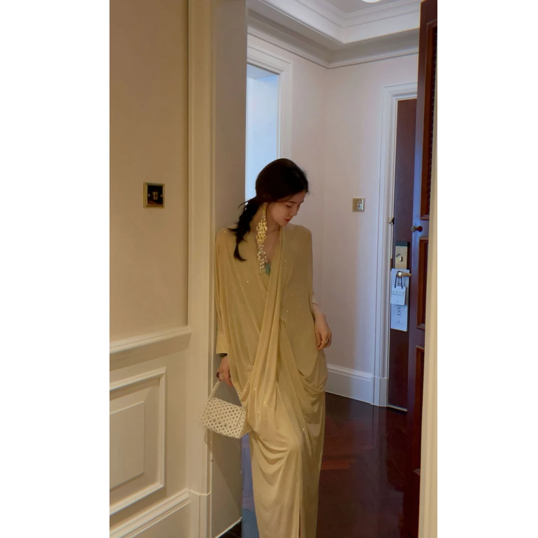 yanyan【曜月】满天星闪闪烫钻工艺古希腊女神裙荡领轻奢连衣裙