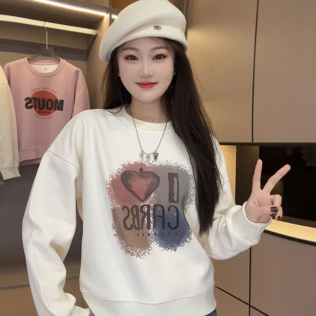 圆领长袖卫衣女宽松韩版2025新款春秋时尚设计感无帽百搭上衣