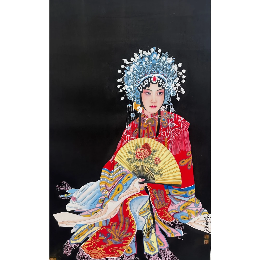 崔景哲款工笔绢布人物画片 110x70 6.9平尺