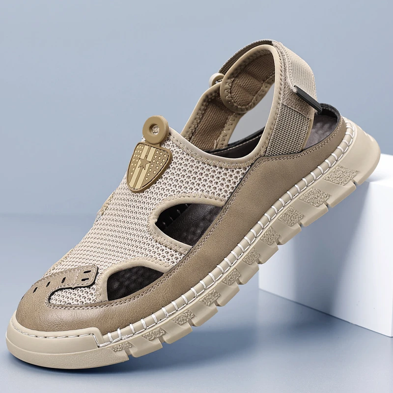 2025夏季新款包头镂空透气凉鞋男网面休闲外穿软底防滑潮流洞洞鞋