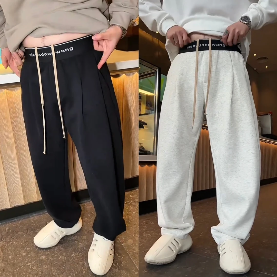 秋季上新极简纯色拼接休闲裤男士潮牌宽松百搭阔腿直筒裤运动卫裤