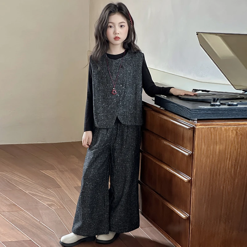 女童秋装三件套装春秋款女孩中大儿童时髦网红洋气秋季撒银衣服潮