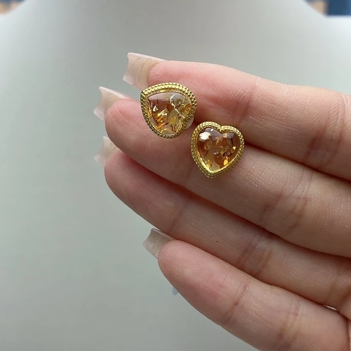 琥珀银S925镶嵌耳饰