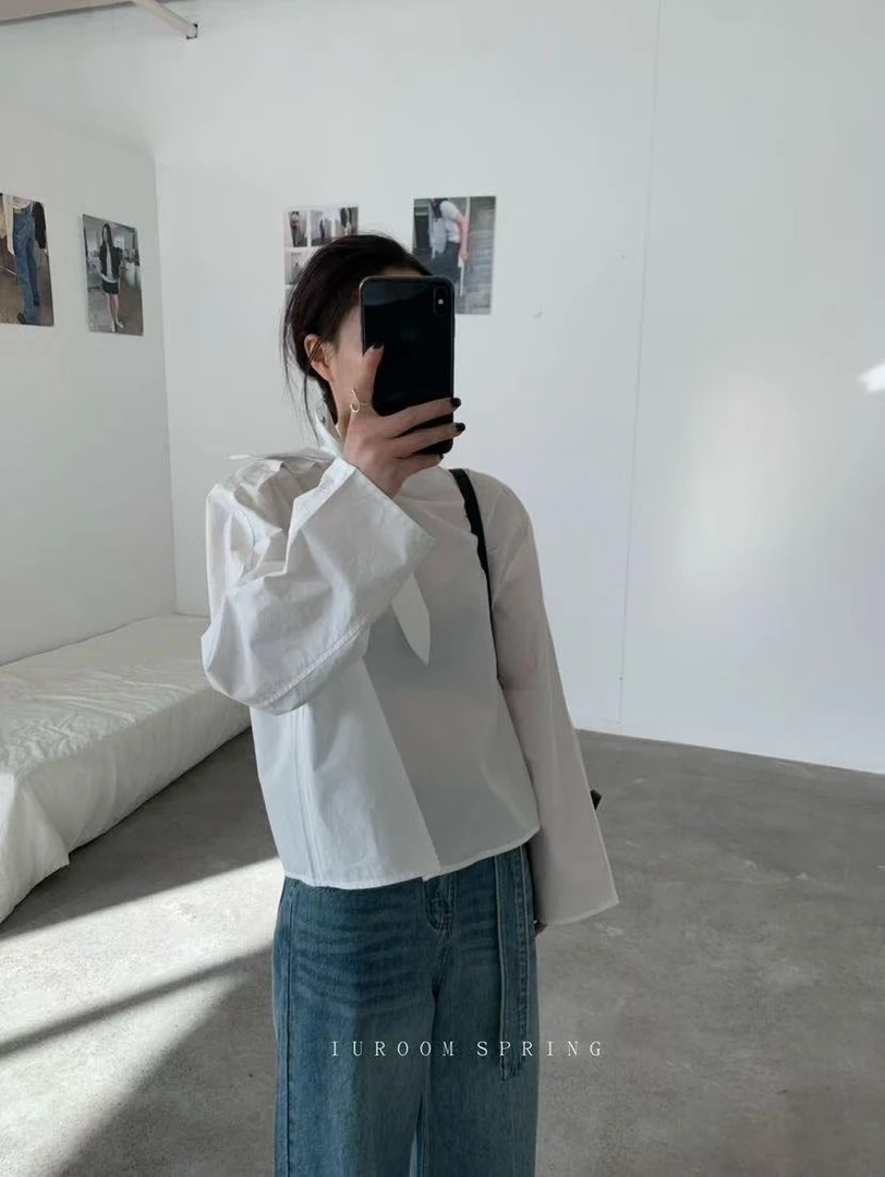 IU（2973#）韩版设计感绑带上衣（衣长55）