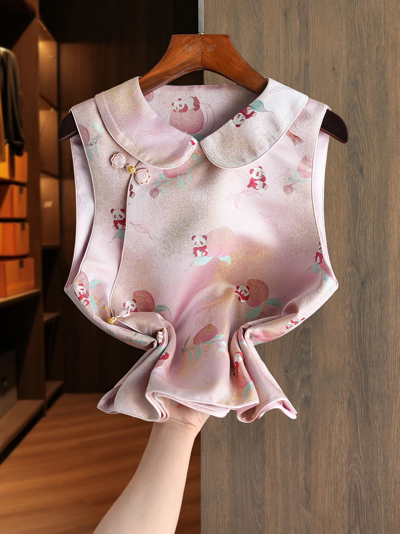 2025早秋高级感时尚熊猫印花国风上衣新款新中式提花百搭马甲背心