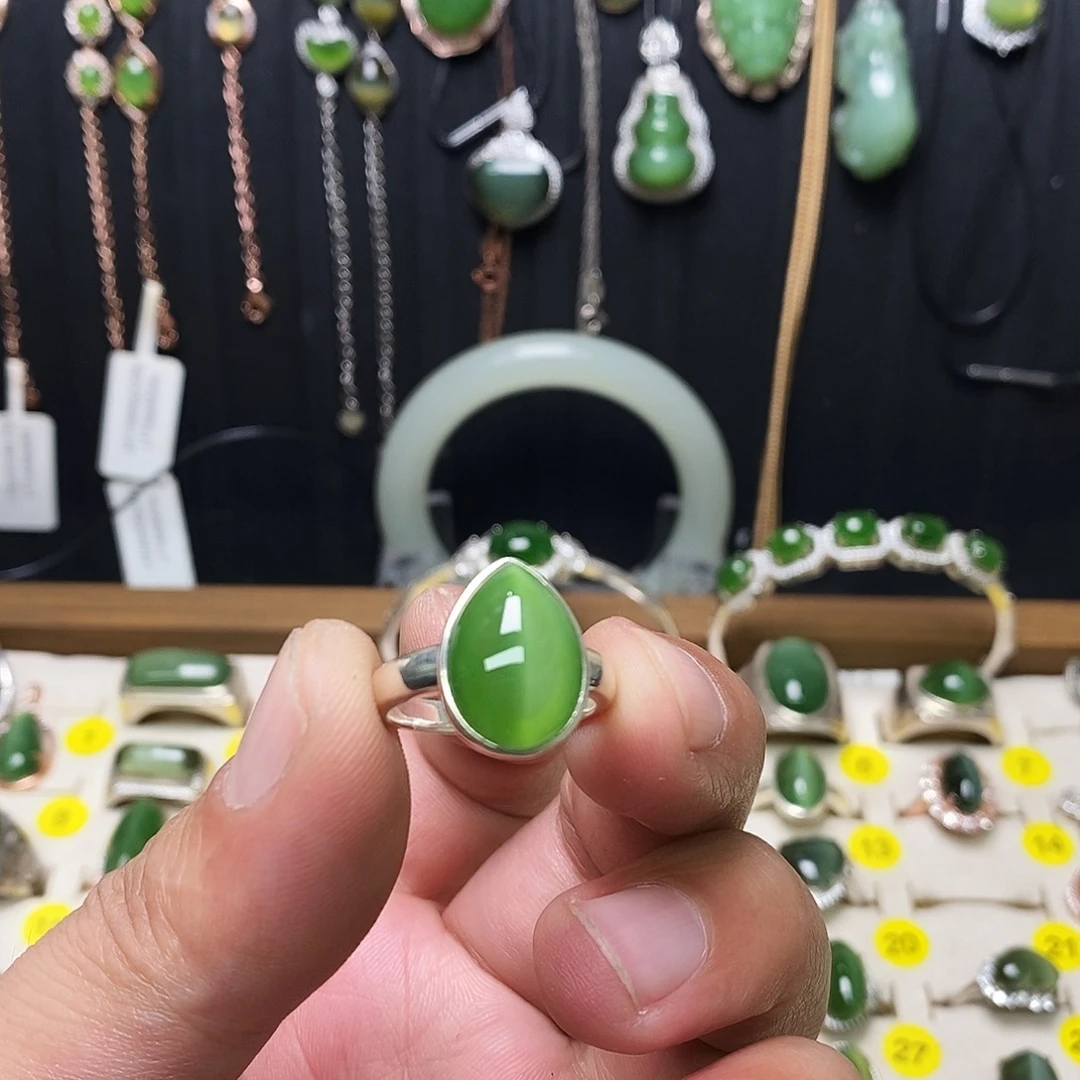 和田玉（碧玉）银S925镶嵌戒指