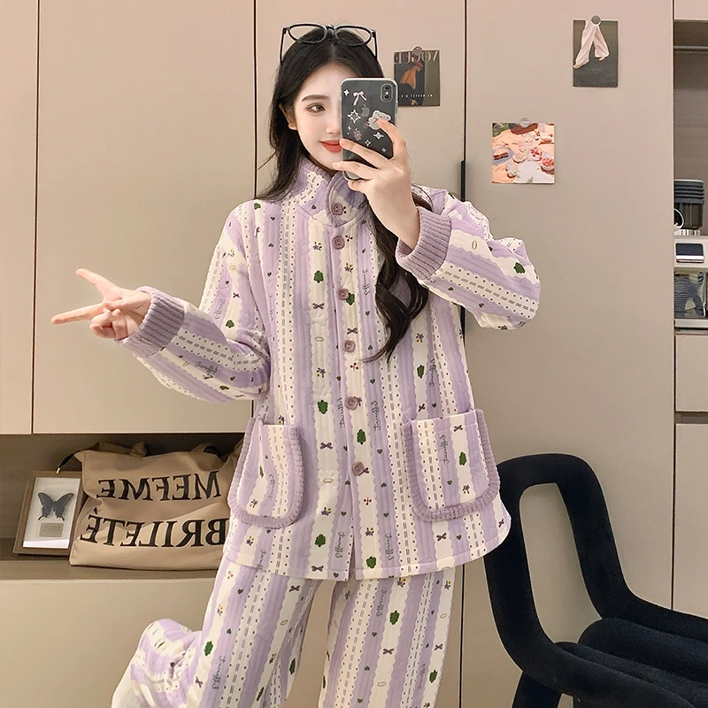 秋冬厚款月子服产后空气棉加厚棉保暖产妇孕妇睡衣女哺乳装怀孕期