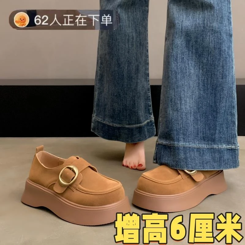 厚底勃肯鞋女2025春季新款小个子增高鞋一脚蹬乐福鞋34码博肯单鞋