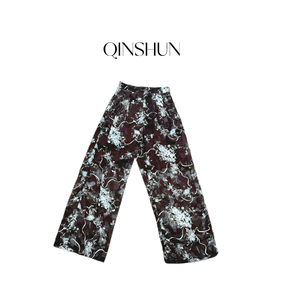 【芊姐 QINSHUN】夏季薄款透气烧花松紧腰百搭休闲长裤