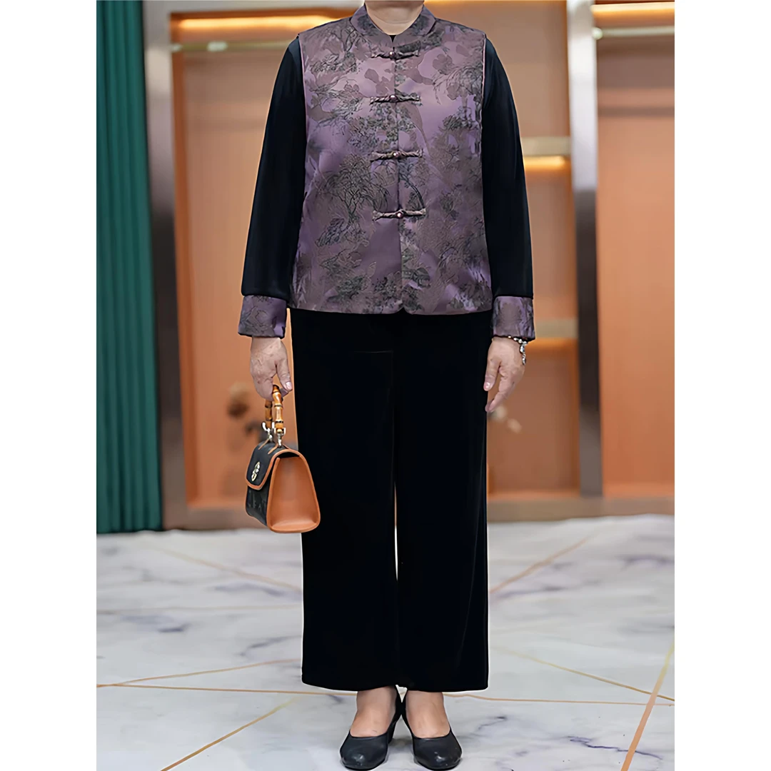 妈妈秋装新中式国风套装女2025新款中老年老奶奶装大码加肥三件套