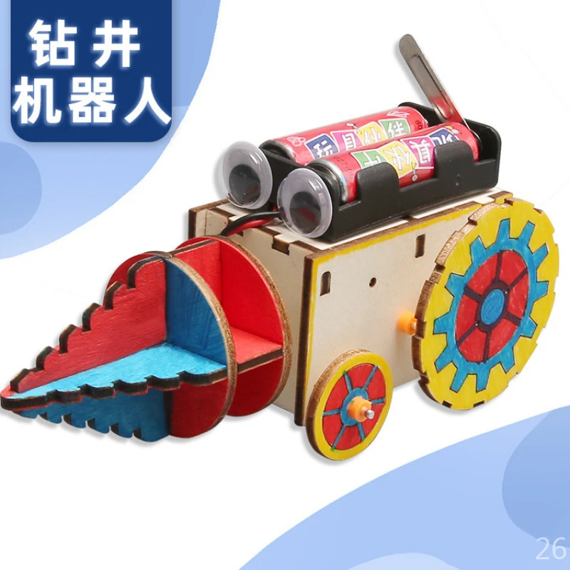 益智儿童电动创意多功能木制钻探机器人车DIY动手组装智力开发科