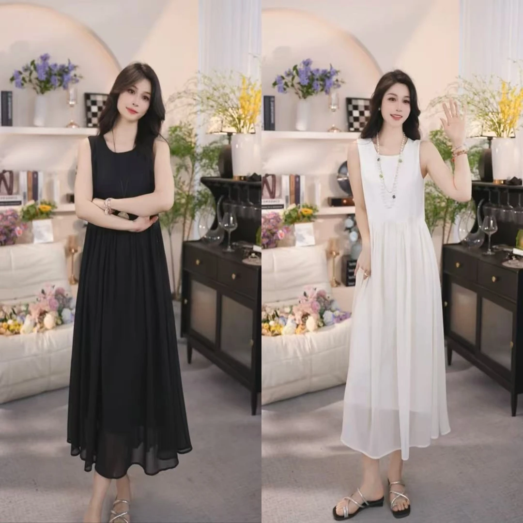 显瘦气质无袖连衣裙女新款法式优雅大方减龄显瘦长裙1384