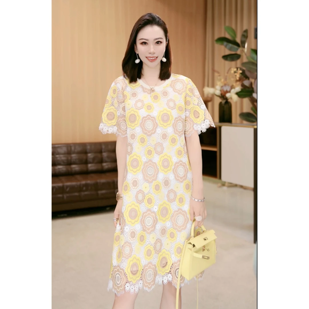 林果&季得 【向阳花】时尚减龄气质百搭女士短袖连衣裙