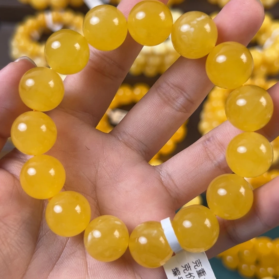 琥珀未镶嵌手链28.6g焦皮同料圆珠15mm cq