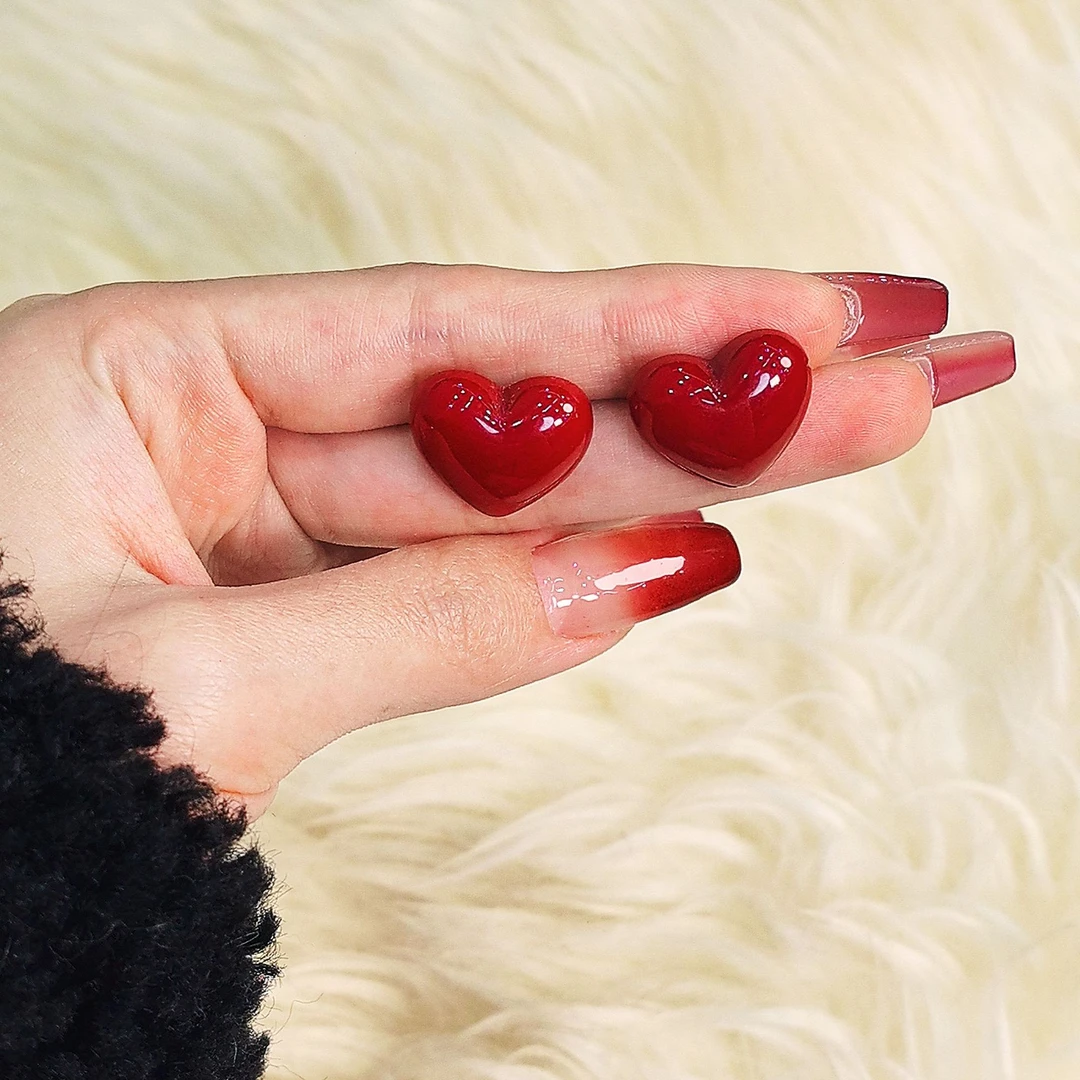 铜合金亚克力耳饰 925银针安可拉红色几何形耳环女新年喜庆小众气