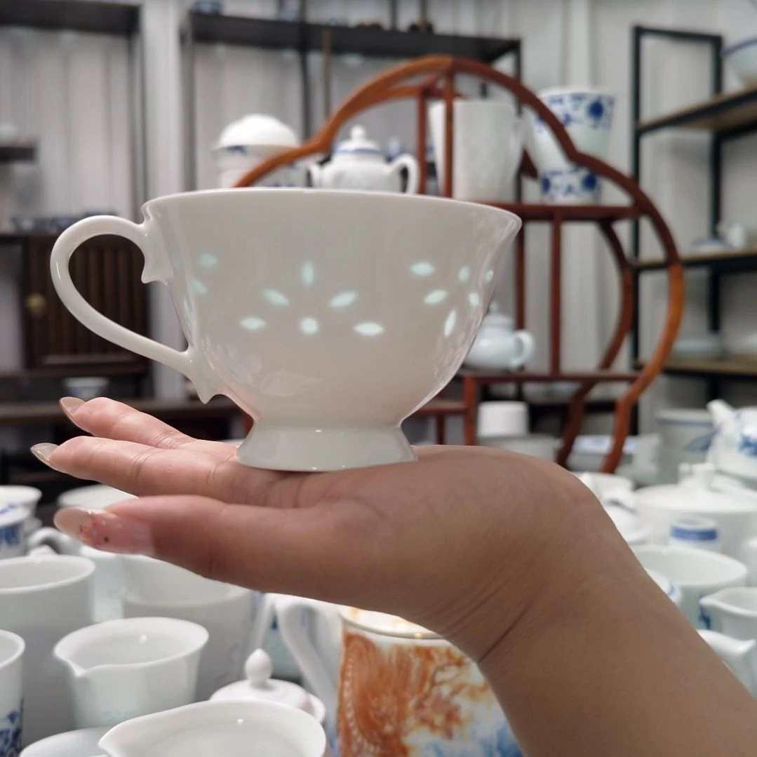 瓷万花白胎咖啡杯一个景德镇