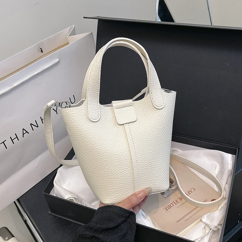 菜篮子女包2025新款潮时尚手拎荔枝纹韩版软皮手提小水桶包女斜挎