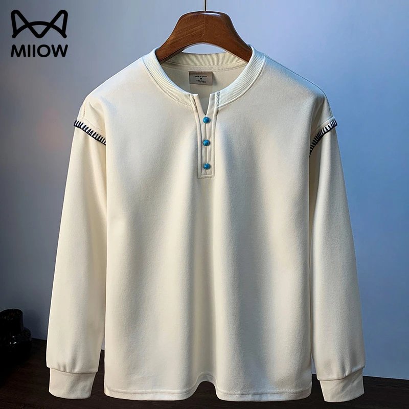猫人小V领纽扣高级感卫衣男春秋冬季新款长袖美式宽松雅痞上衣服