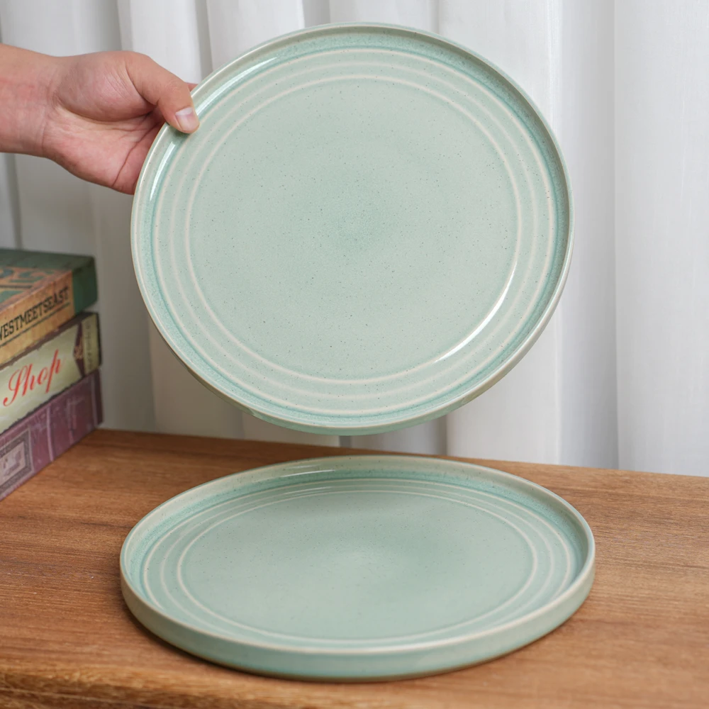 【瑕疵】陶瓷盘子家用窑变浅绿复古浅盘高颜值餐盘D6B
