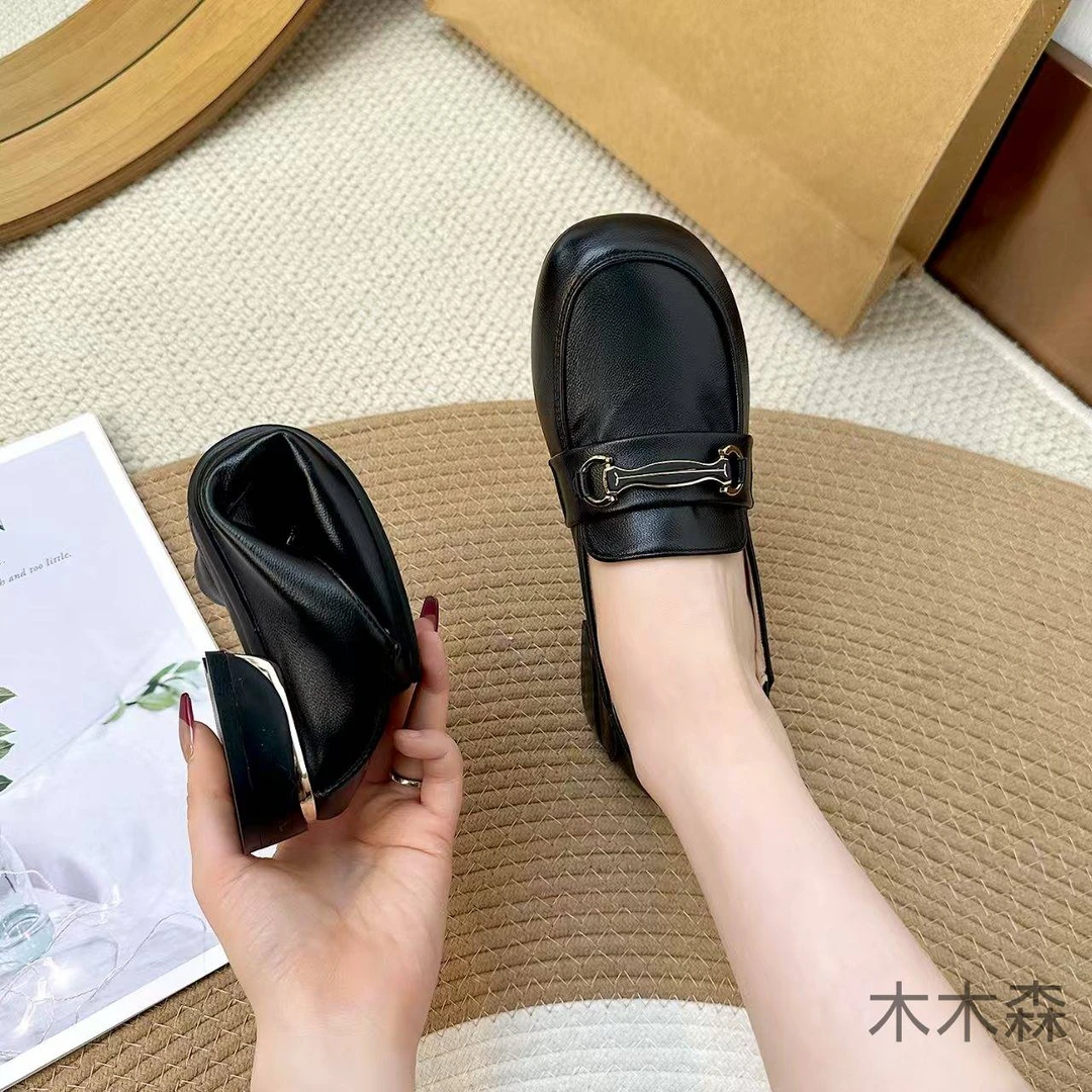 2025春季新款软底软面休闲百搭圆头低跟单鞋时尚舒适英伦风女鞋