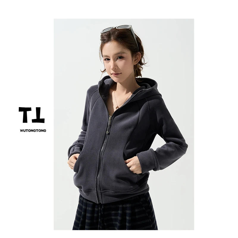 10/22【橡木古语】冬季连帽磨毛开衫长袖外套女韩版短款上衣62859