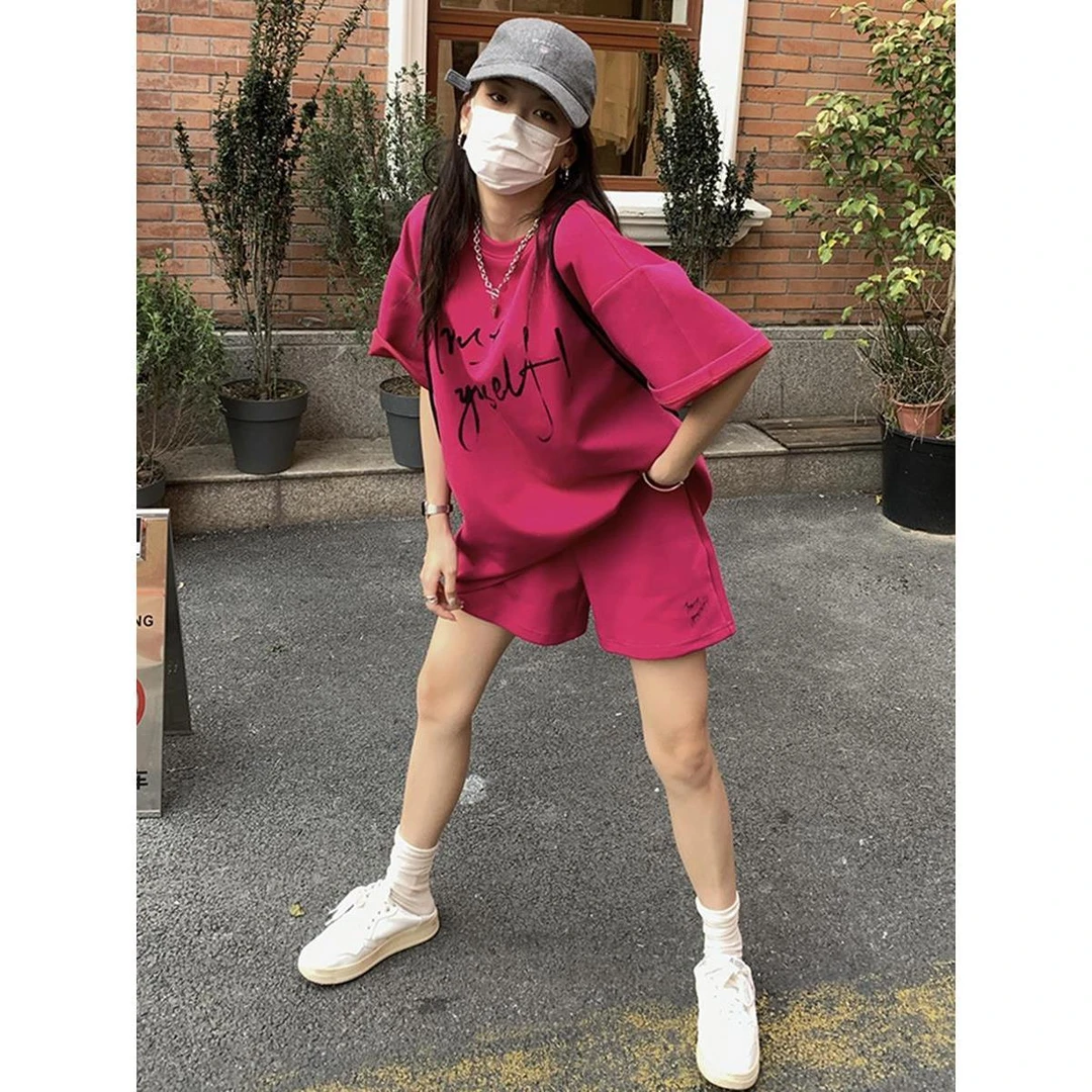 大码宽松显瘦运动套装女夏季短袖短裤学生韩版时尚休闲百搭两件套