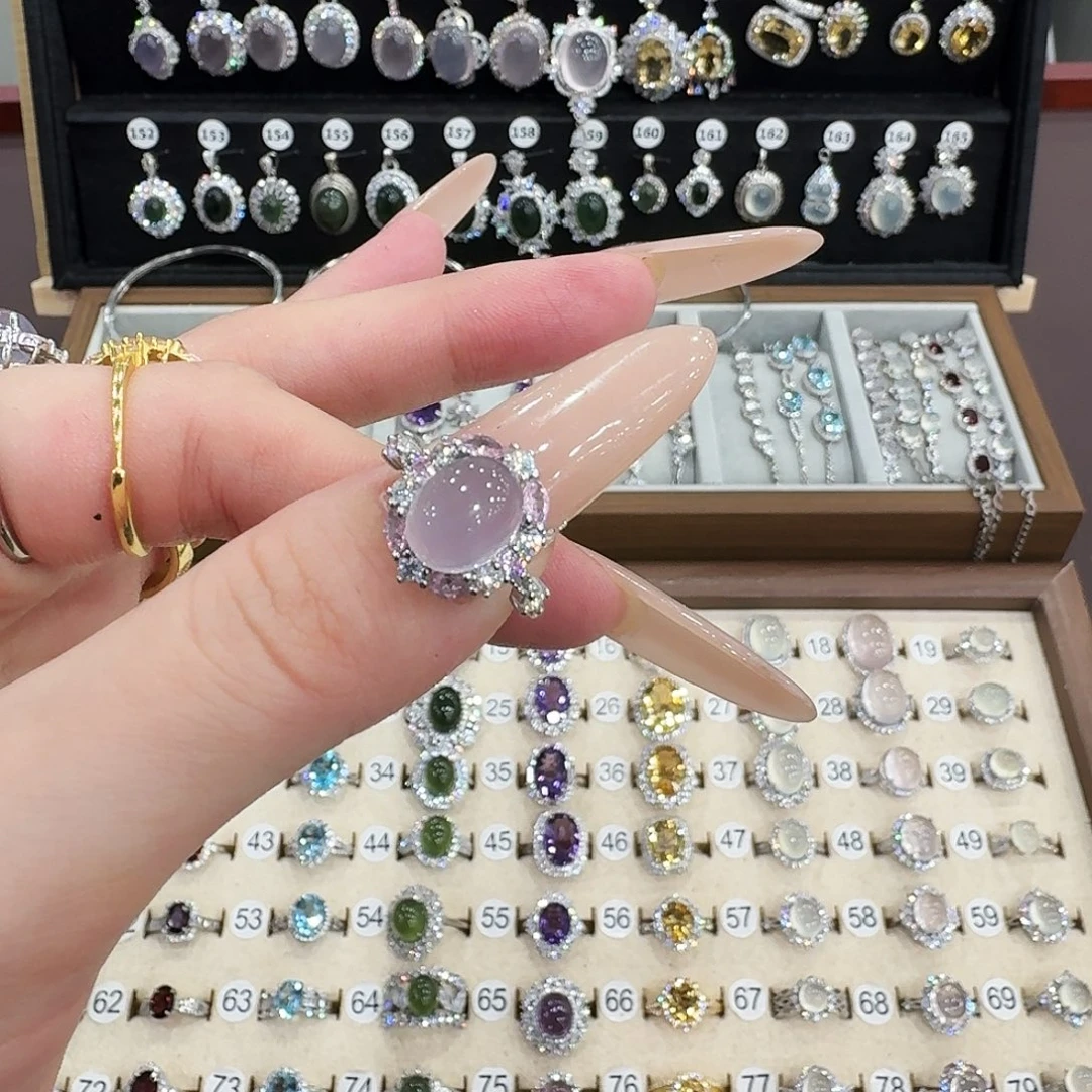 蓝***蝶戒指银S925镶嵌萤石