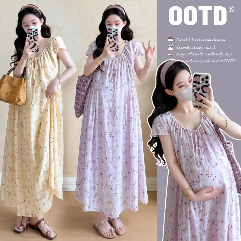 R885#5.29 2025夏季碎花减龄清新孕妇气质宽松高级感中长连衣裙