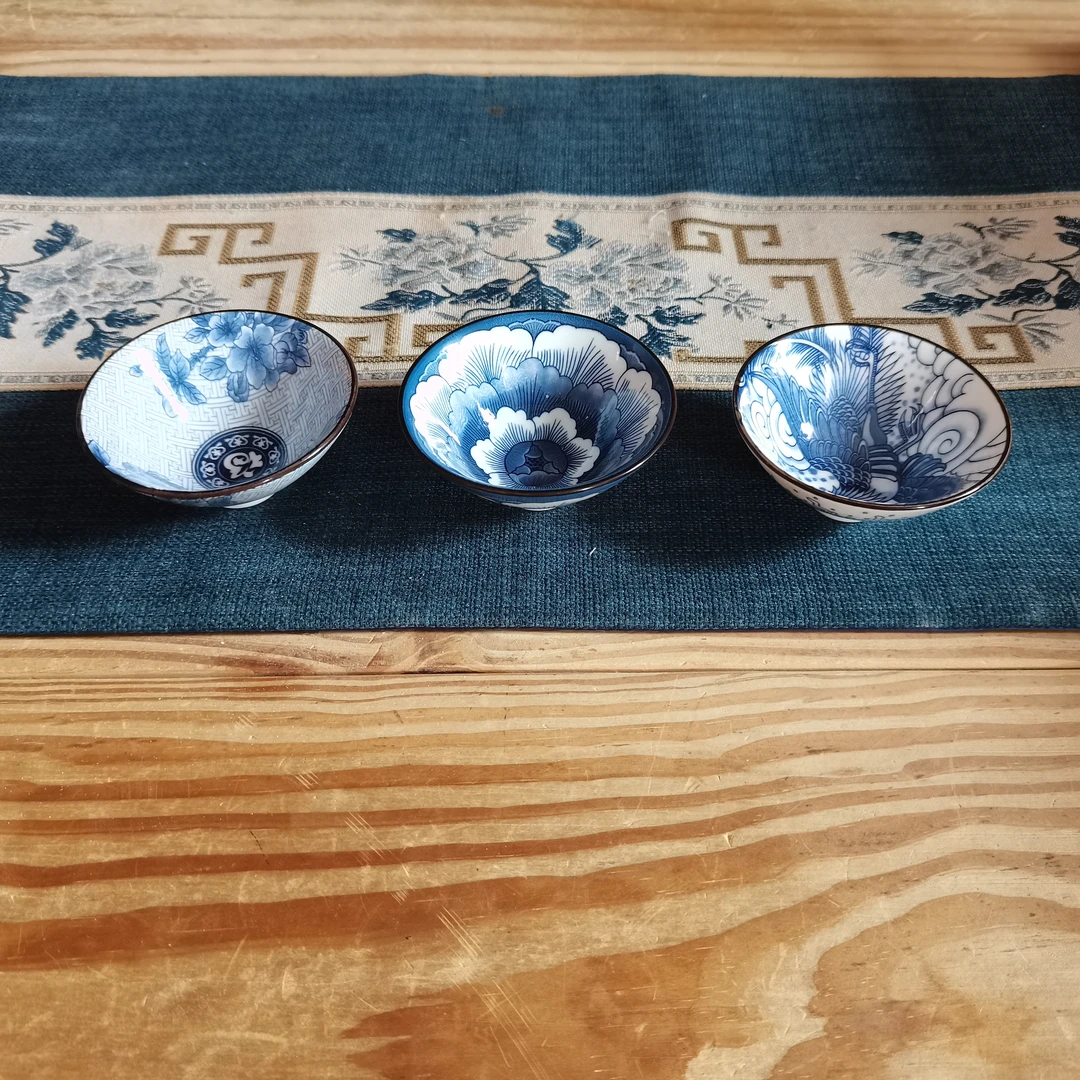 【图案随机发】青花斗笠杯三个