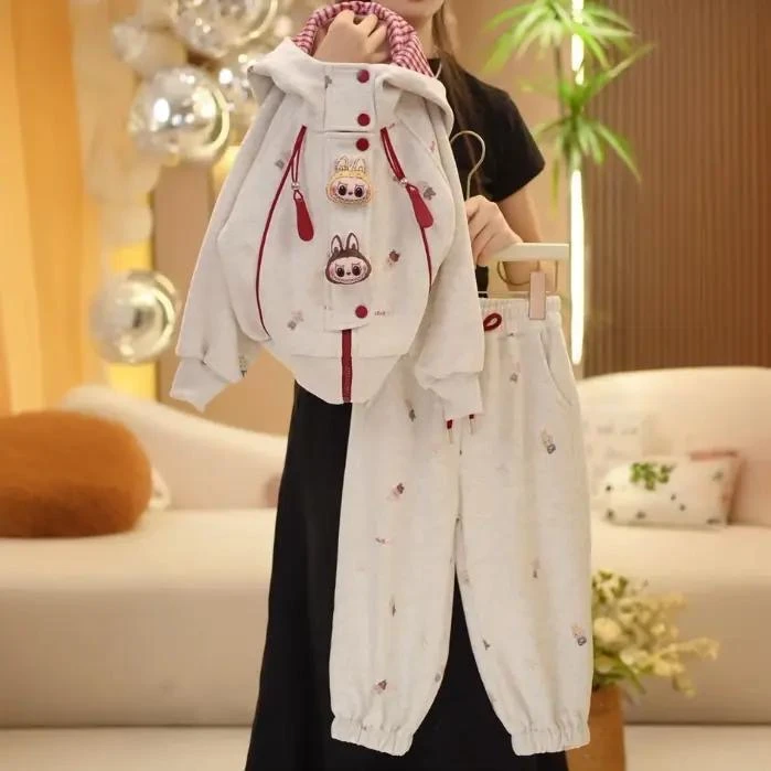 女童2025春秋新款韩版百搭宝宝洋气时髦上衣连帽卡通休闲春秋套装