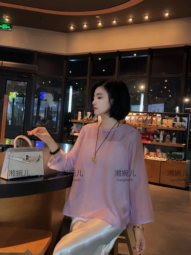 2025春秋新款『月纱·小衫』 新中式国风圆领百搭轻薄精致款打底衫女