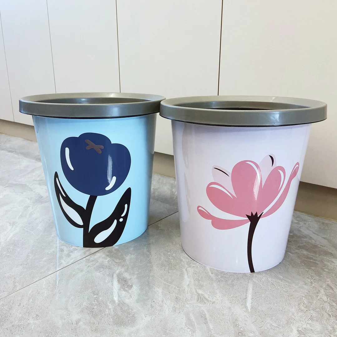 【拍一发二】大号加厚清新小花郁金香压圈垃圾桶卫生间家用塑料厨房
