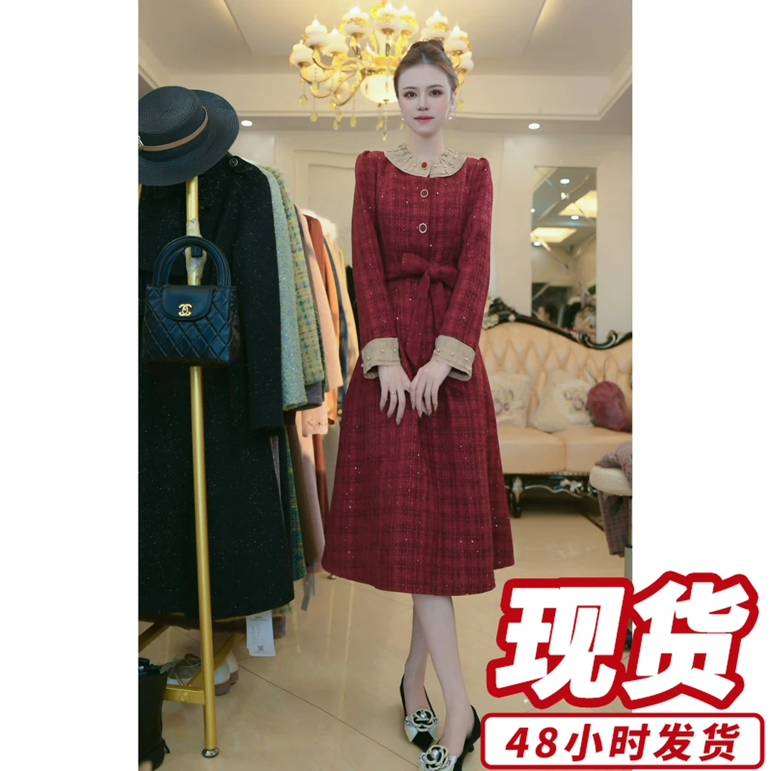 梦想服饰高端小香风气质连衣裙女秋冬季时尚显瘦中长款5039