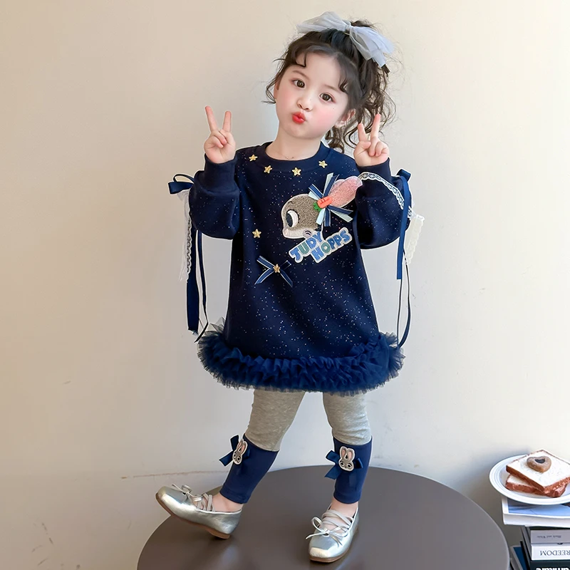 【AB】女童春季套装2025新款女宝兔子警官中小童网纱洋气时髦两件套