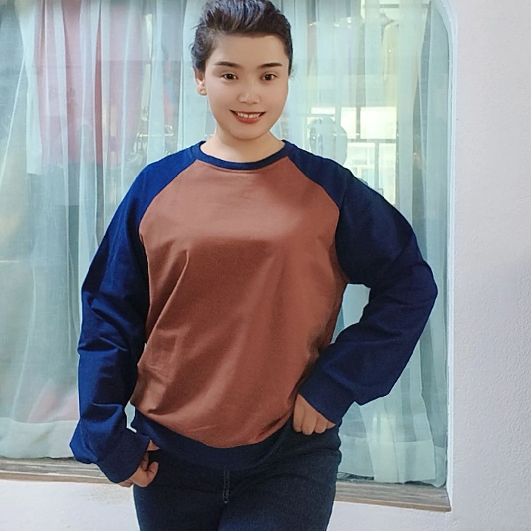 T恤套装运动套头常规款休闲女士拼色宽松型圆领拼接