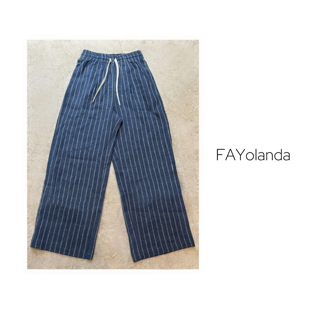 FAY  | 极简系带松紧腰竖条纹亚麻裤（2H1537）